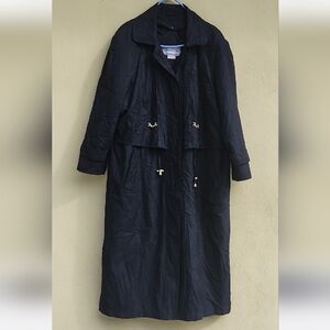 Vintage Retro 5% Wool  Elegant Women's Black Trench Coat Old Money